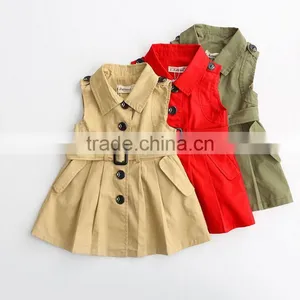 New Coat Design Girls Sleeveless Belt Trench Coat Khaki Green Red 3 Color Avaliable thumbnail-1