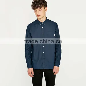 Wholesale Plain Long Sleeve Linen Cotton Shirt Blue Formal Custom Shirts for Men thumbnail-1