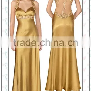 Factory Design Silk and Satin Evening Long Dress, Elegant Sleeveless Lace up Design Wedding Dress thumbnail-2