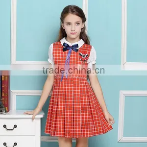 Latest Design Navy Blue Nice Girl Plaid Dress Elementary Quality School Uniform thumbnail-5
