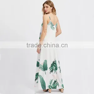 NEWEST Floral Print Maxi Dress,women Spaghetti Straps Deep V-neck Dress thumbnail-4