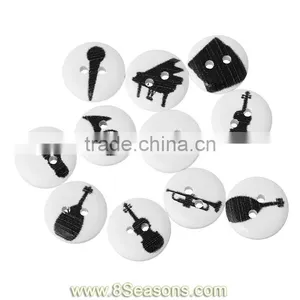 Wood Painting Sewing Buttons Scrapbooking Round 2 Holes Black Mixed Musical Instrument Pattern Print 15mm Dia,Bulk thumbnail-1