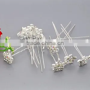 Wholesale Silver Plated Rhinestone Crown Charm Wedding Hairpins thumbnail-2