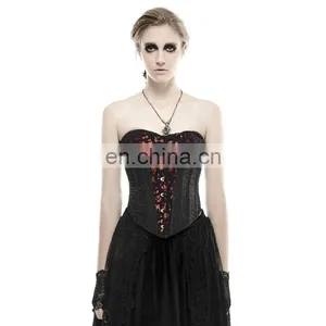 Gothic Adjustable Flower Printed Overbust Corset thumbnail-1