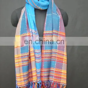 Wool Jacquard Shawl With Embroidery & Beadwork thumbnail-1