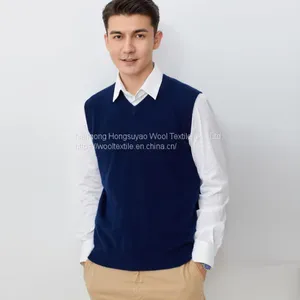 Men's Cashmere Wool Sweater V-neck Thin Warm Vest Pullovers for Business Men thumbnail-1