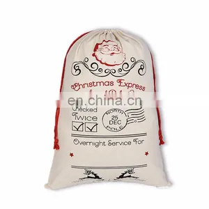 Eco Friendly Christmas Gift Canvas Cotton Bags For Christmas Tree Storage Candy Bag OEM Customized With Drawstring thumbnail-5