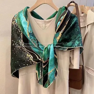 Oil Painting Flowers Silk Feels Soft Scarves Literature and Art Style High Quality 110*110CM thumbnail-3