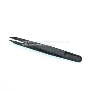 Anti Static Tool Black Carbon Fiber Plastic Tweezers 933 Clip Pointed Flat Elbow Round Head Width Maintenance Special 93302 thumbnail-1
