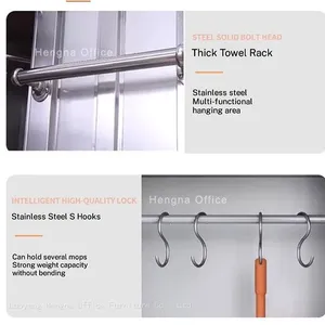 Rust-proof Stainless Steel Broom Closet With Water Collection Tray, Space-saving Slim Cleaning Utility Locker for Gym and Fitness Club thumbnail-4