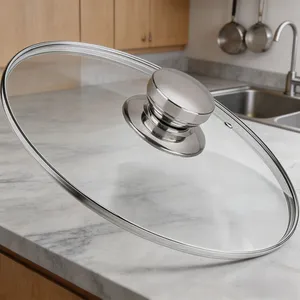 C Type Tempered Glass Cover Ergonomic Knob Design Stable Sealing Anti-splash Durable Accessory for Home Kitchen Cooking Utensils thumbnail-1