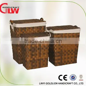 Set of 3 Wood Chip Rectangular Dirty Cloth Laundry Basket thumbnail-1