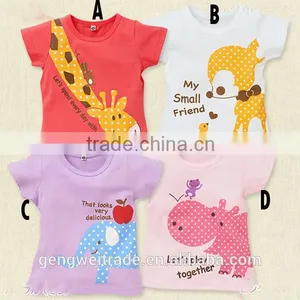 Hot Sale Cheap Kids Clothes Christmas Wearing Short Sleeve Animal Pattern Tops &shirts for Baby Girls thumbnail-1