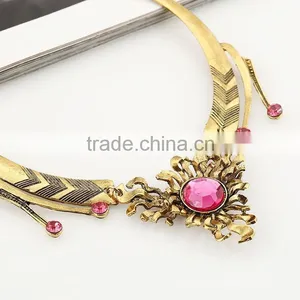 Women Jewelry 18k Gold Plated Pink Crystal Choker Chunky Statement Bib Necklace thumbnail-3