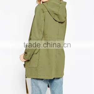 Women Parka Coat With Hood and Drawstring Army Uniform Style OEM Service thumbnail-2