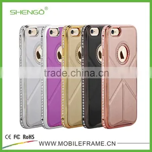 PU Leather and Diamond Metal Stands Function Phone Cases for IPhone 6 thumbnail-1