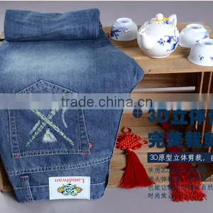 2014 Lastest Design Long Low Waisted Ripped Men Jean Wear Printed Washed Wholesale Popular Blue Men Jean Pants Trouser thumbnail-5