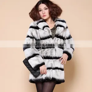 Rex 14011 2014 Winter Women High Quality Chinchilla Rex Rabbit Coat thumbnail-1