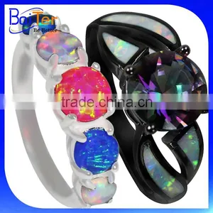 China Synthetic Mexican Opal Jewellery Wedding Ring With Opal Jewelry/Women Black Gold Plated Synthetic Opal Ring Wholesale Quality Choice thumbnail-1
