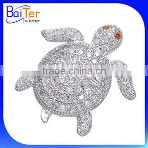 Fashion White Gold Plated Pave Cubic Zircon CZ 925 Sterling Silver Turtle Pendant Necklace Pendant thumbnail-6
