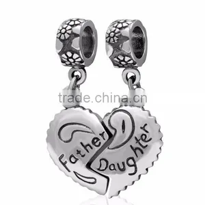 Genuine 925 Sterling Silver "Father Daughter"Dangle Charm Jewelry Fit for All European Bracelet Necklace thumbnail-1