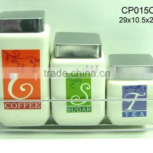 3pcs Square Ceramic Canister White for Food (CP015CK) thumbnail-1