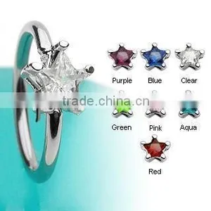 14g Star CZ Gem Captive Bead Rings Nose Labret Ring Body Piercing Jewelry thumbnail-1