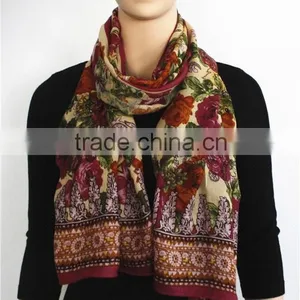 Flower Printed Wool Long Scarf thumbnail-1