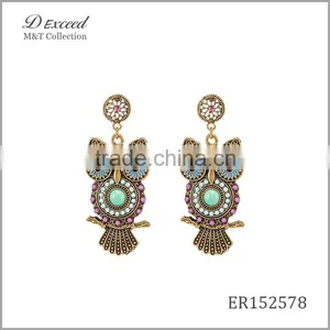 Wholesale Jewelry 2016 Designs Women's Ethnic Bohemian Earrings Owl Gold/Silver Plating Drop Earrings thumbnail-1