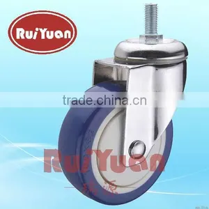 Blue PU Chrome Plated Swivel Threaded Stem Medical Equipment Caster thumbnail-1