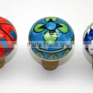 Handpainted Ceramic Bottle Stopper With Cork Attachment thumbnail-3