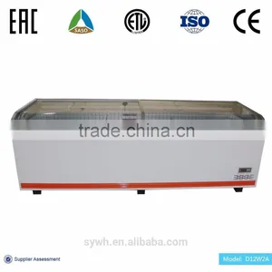 Supermarket Show Case Refrigerator Chilled Commercial Refrigerator Curved Glass Door Island Freezer thumbnail-1