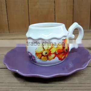 Delicate Ceramic Cup With Purple Saucer for Home/ Office thumbnail-1