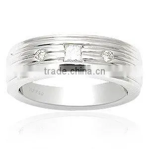 White Gold Diamond Ringm, Princess Diamond Ring, Mens Band Ring thumbnail-1