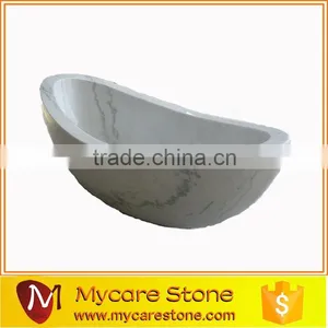 Hand-made Craving Stone Bathtub, Polished White Marble Bathtub thumbnail-1