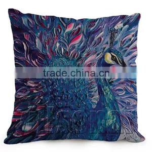 45*45cm Real High Qulity Peacock Sofe Cushion Covers Decorative Vintage Blue Linen Square Cushion Cover 18" Christmas Gift thumbnail-6