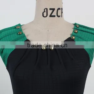 Latest Dress Designs Shiny Beading Elegant Bodycon Knee Length Evening Dress Green and Black Stripe Sleeveless Dress thumbnail-2
