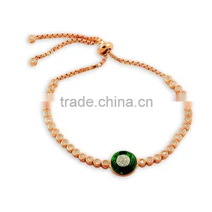 Rose Gold P. 925K Sterling Silver Micro Pave Green Evil Eye Bracelet thumbnail-1