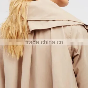 Fashion Clothing Cream Color Wind Breaker Stylish Trench Coat for Lady thumbnail-5