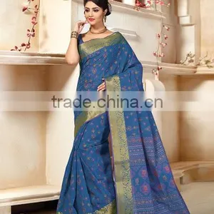 Blue Cotton Silk Saree thumbnail-1