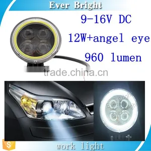 New !!! Waterproof Rate IP 67 Motorcycle Car Headlight White Light Two Types 9-16V DC 12w LED Work Light+ Angel Eyes thumbnail-1