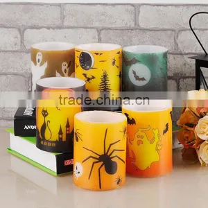 Halloween Flameless Led Wax Candle Led Flicking Candle With Halloween Printing Led Candle With Timer Battery Operated Led Candle thumbnail-1