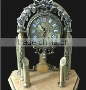 Antique Brass Table Clock, French Rococo Marble Base Table Clock, Vintage Mantel Clock thumbnail-1