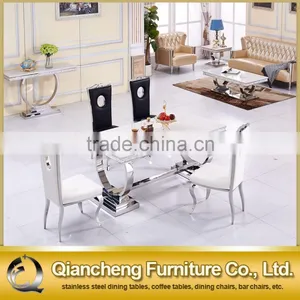 French Style Marble Top Stainless Steel 8 Seaters Dining Table Set thumbnail-3
