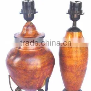 Metal Brass Lamp Base in Traditional Indian Vessel Style With Patina Finish thumbnail-1