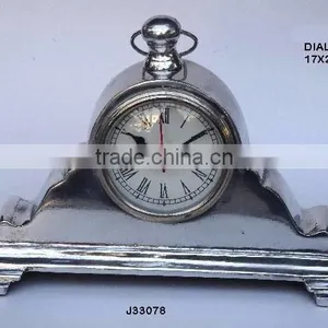 Stepped Base and Knob Top Table Clock in Mirror Polish Finish and Also Available in Nickel Plating thumbnail-1