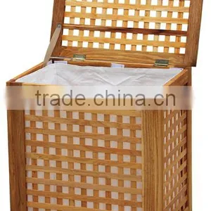 European Style Wooden Grid Series Product Wooden Laundry Basket thumbnail-1