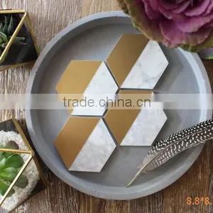 Kitchen Accessories Concrete Hexagon Coasters With Gold Hand-painted Marble Effect Coaster thumbnail-1