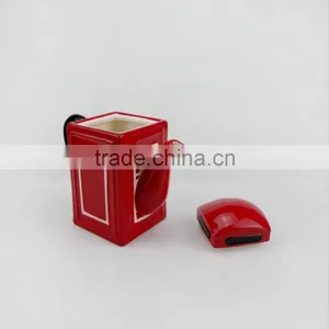 Hand Crafted Ceramic Red Glaze London Telephone Booth Teapot Wholesale thumbnail-2