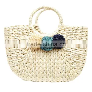 Fashionable Water Hyacinth Pompom Bag thumbnail-1